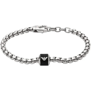 Ανδρικό βραχιόλι Emporio Armani EGS2911040 ατσάλινο σε ασημί χρώμα με μαύρο στοιχείο, μήκους 19cm.